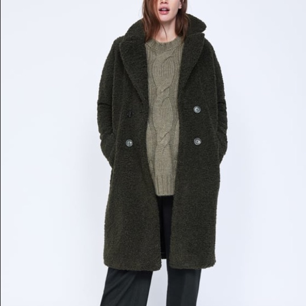 Zara dark green fleece coat - Picture 2 of 3